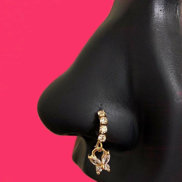 Dangle Butterfly Nose Hoop Made Of Surgical Steel 20g 8mm Hoop - Picture 3 of 3